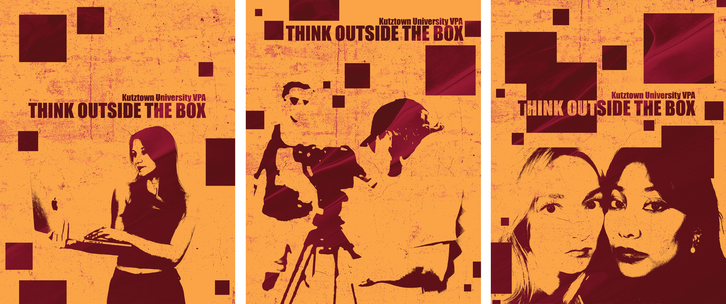 A mock textured advertisement for Kutztown University's Visual Performing Arts program.