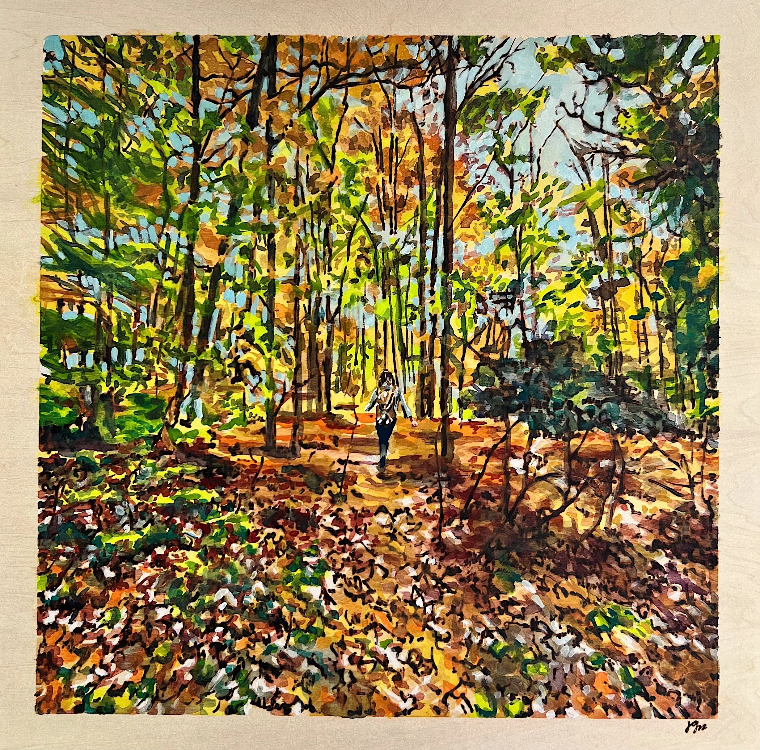 Fern Cliff Wildlife and Wildflower Preserve. Woodburning and gouache. 20.75 x 20.75” framed. Handmade walnut frame by Evan H. Germann. Inspired by photography of Michelle Johnsen.

Original: $1400 I Prints: available