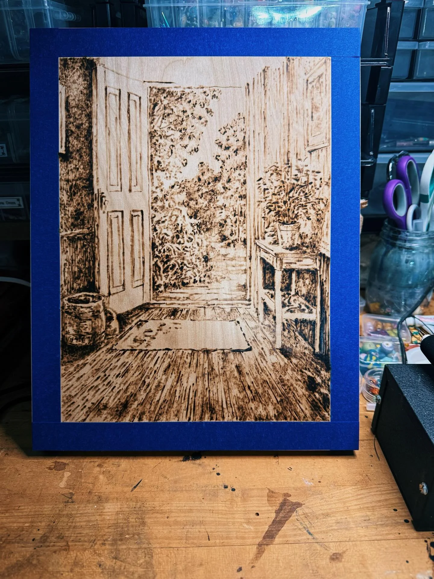 Working on some pieces for a small show at @redravenartcompany in February. It feels good to get back to my favorite medium. #woodburning #pyrography