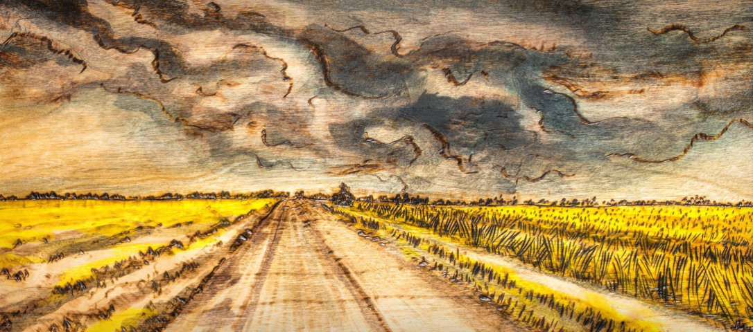 Open Road. Driving through Kansas as a storm rolls in. 8.5"x14.25" Handmade walnut frame by Evan H. Germann. 

Original: Sold I Prints: Not Available