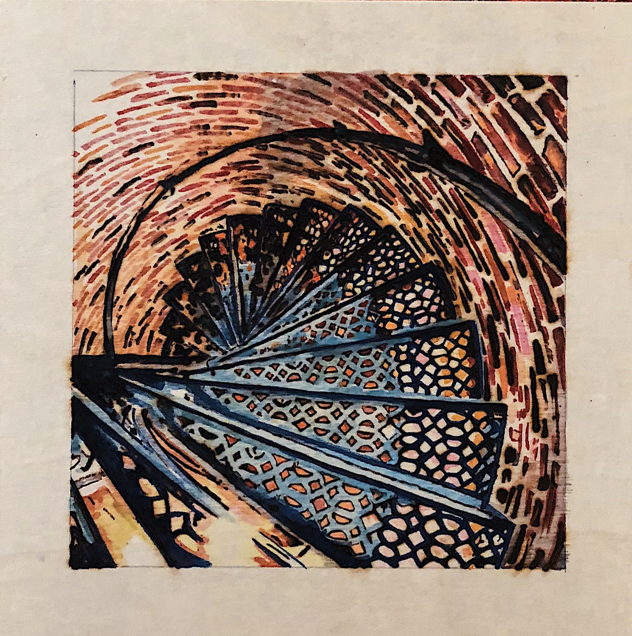 Pemaquid Point Lighthouse. Woodburning and watercolor. 12" x 12" framed. Handmade walnut frame by Evan H. Germann. 

Original: Sold I Prints: Available