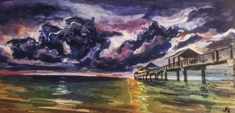 The Edge of Going.
Gouache and woodburning. 
1 5" x 7" 

Original: Private Collection I Prints: Not Available