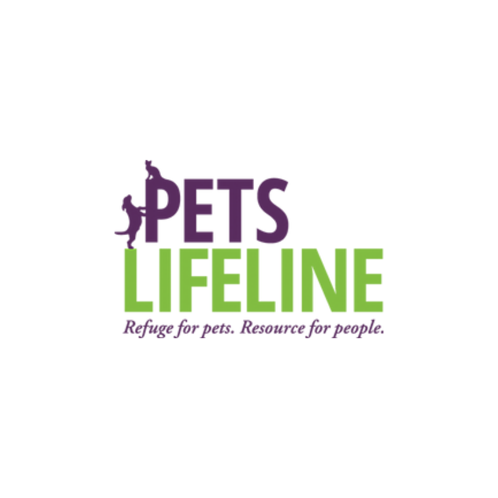 Logo for Pets Lifeline featuring silhouettes of a dog and a cat, with the text 'Pets Lifeline' and the tagline 'Refuge for pets. Resource for people.'