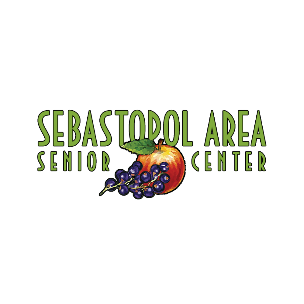 Logo for Sebastian Area Senior Center with an apple and a bunch of grapes.