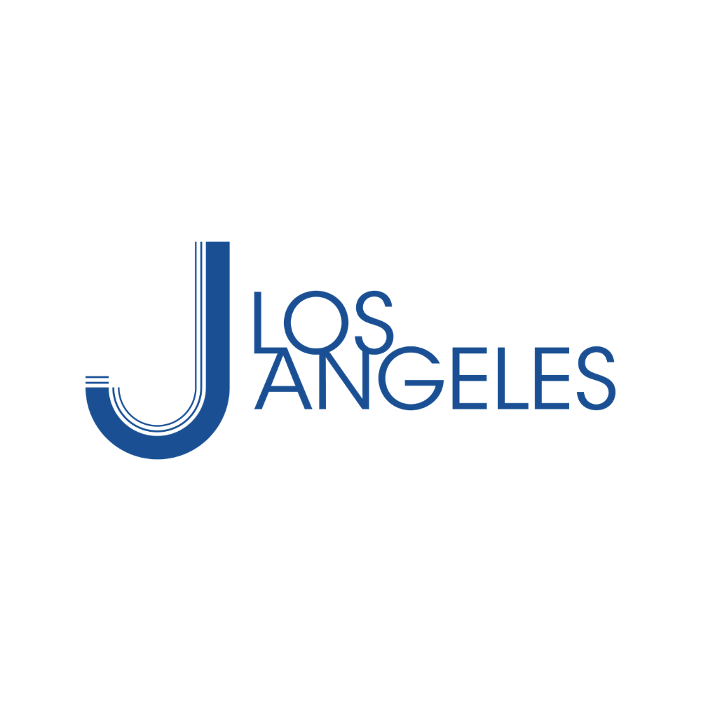 Logo of Los Angeles with a stylized letter J in blue and the words Los Angeles in blue font.