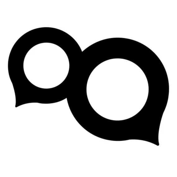 Black stylized eyeglasses silhouette logo on a white background.