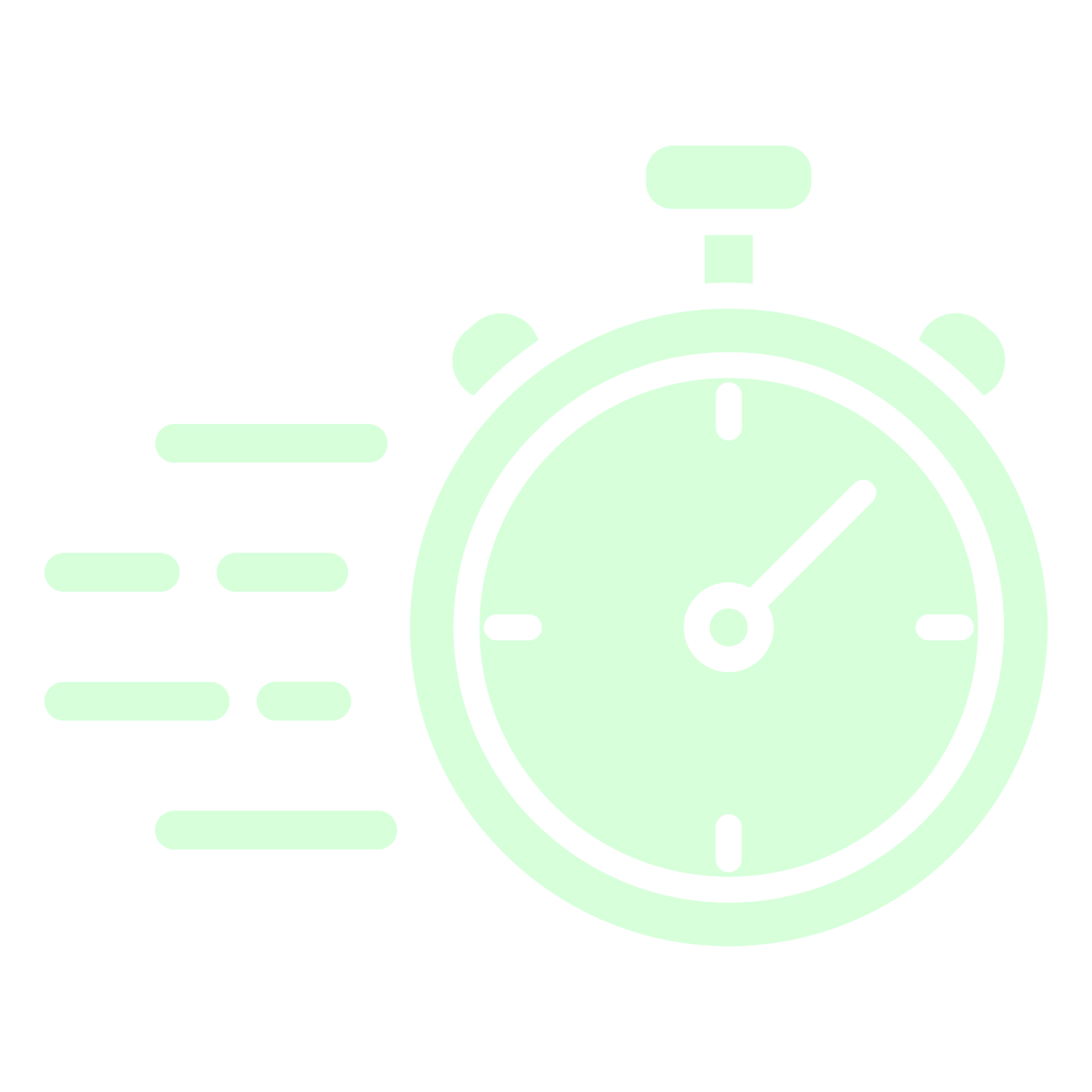 Light green stopwatch with motion lines indicating speed.