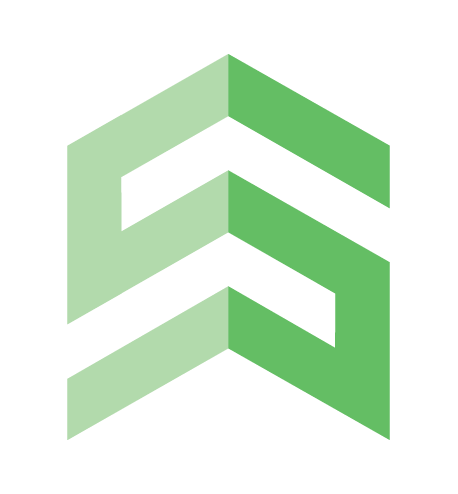 Green and black geometric logo with three upward-pointing chevrons.