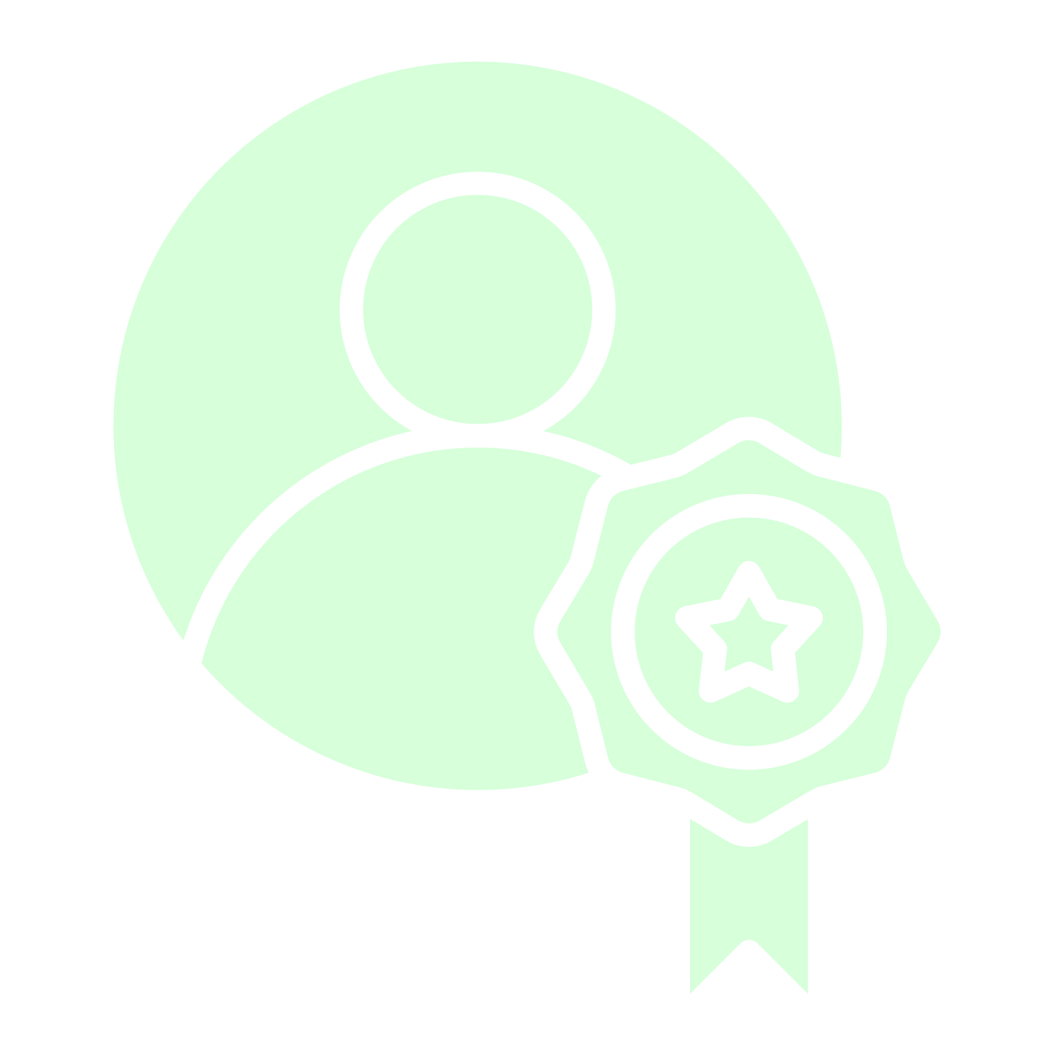 Award badge with a profile silhouette and a ribbon, indicating achievement or recognition.