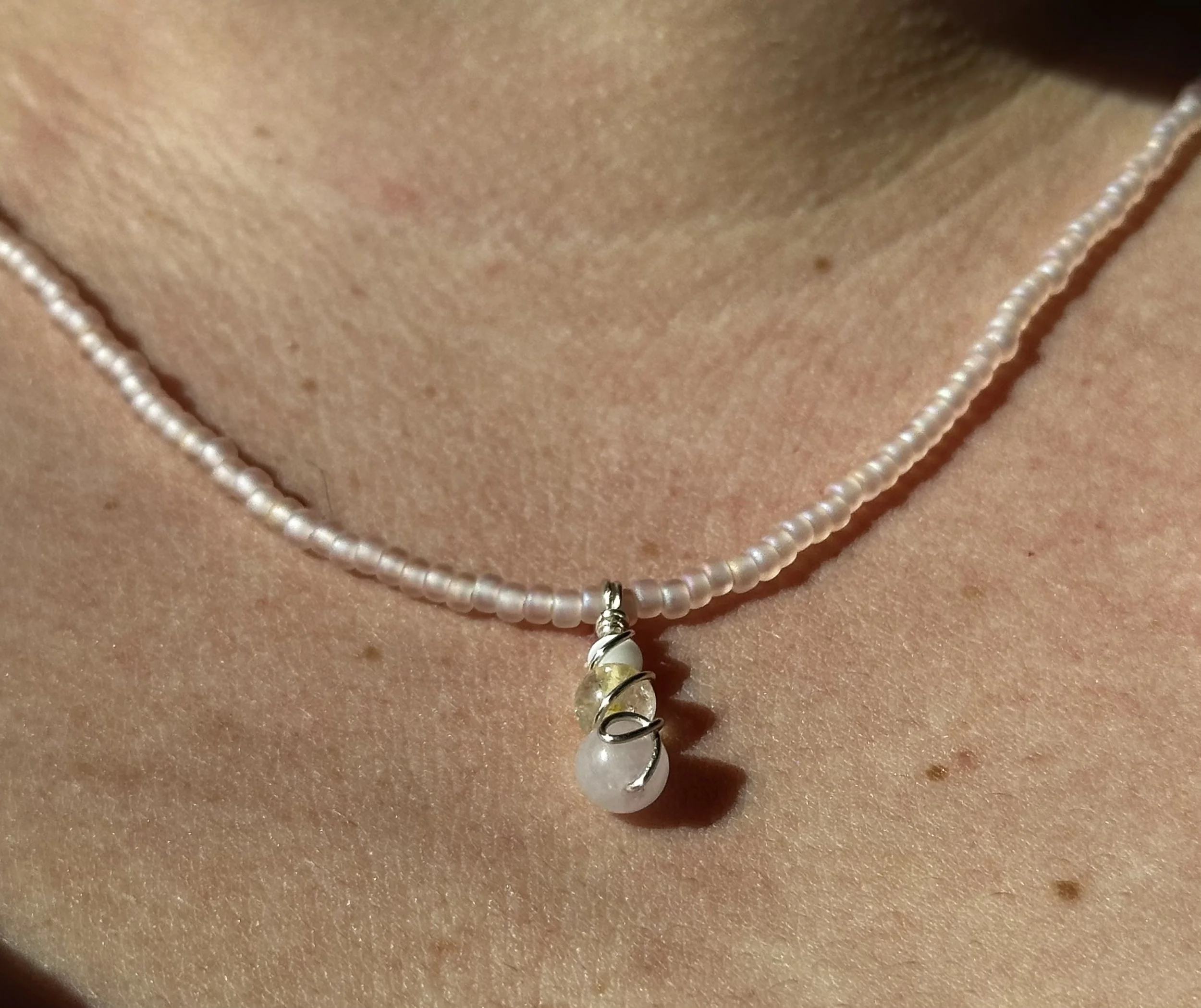 Rose Quartz, Citrine, and Selenite Pendant Necklace
