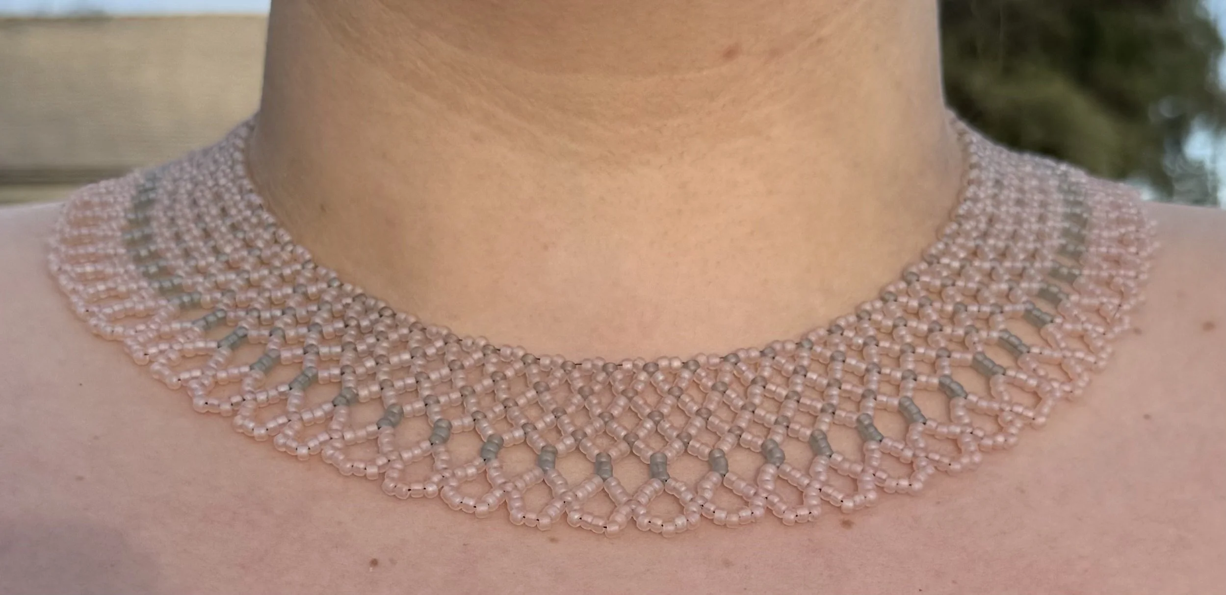 Soft blush & Sea-stone Woven Necklace