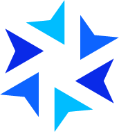 Abstract geometric design with blue and dark blue pointed shapes arranged in a star-like pattern.