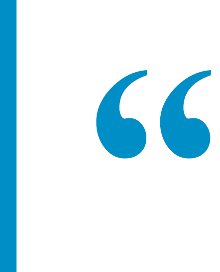 A large blue quotation mark icon on a white background, symbolizing a quote or speech.