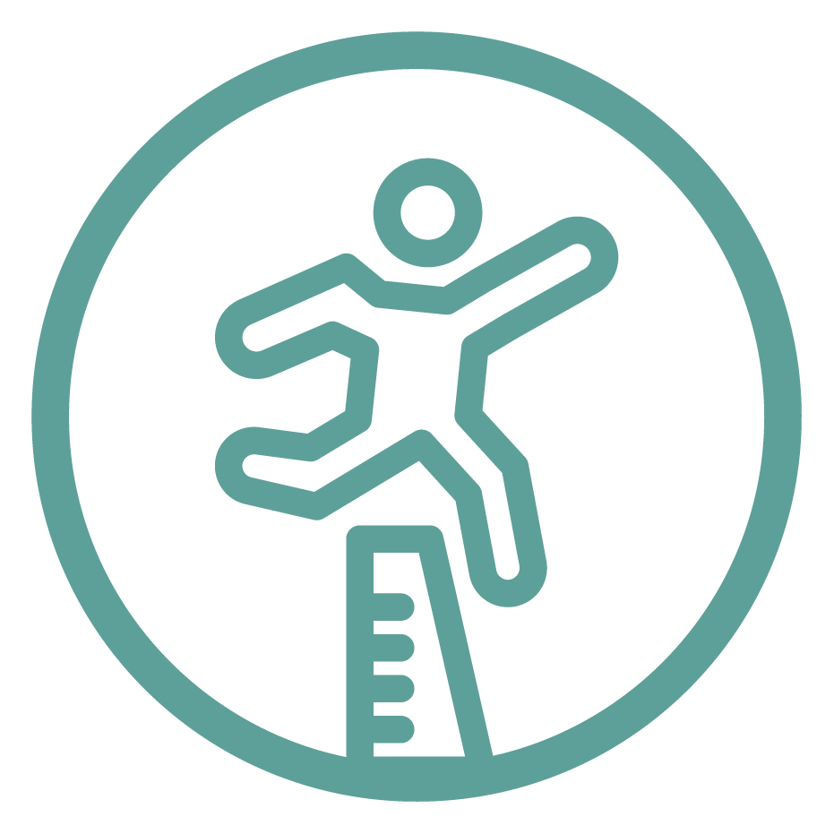 Icon of a person climbing or jumping on a ladder.