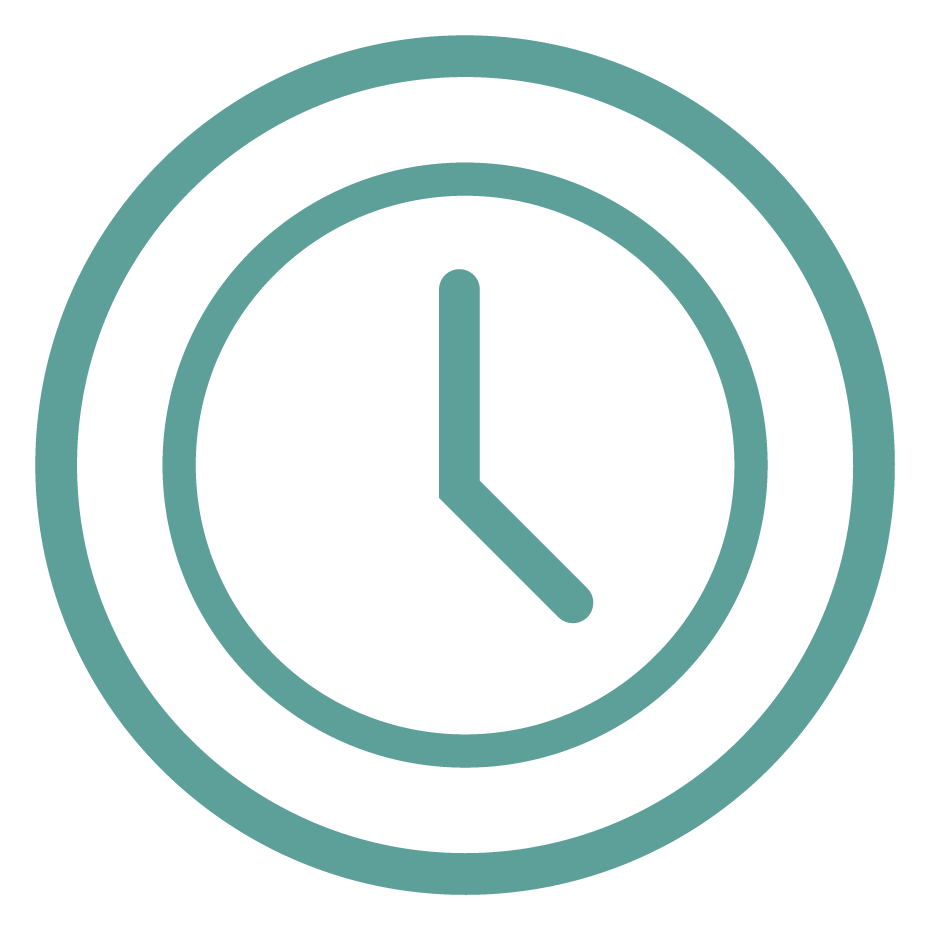 A clock icon with a circular border and two hands pointing at 12 and 4.