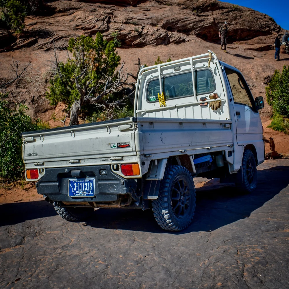 White kei mini truck in Moab, Utah