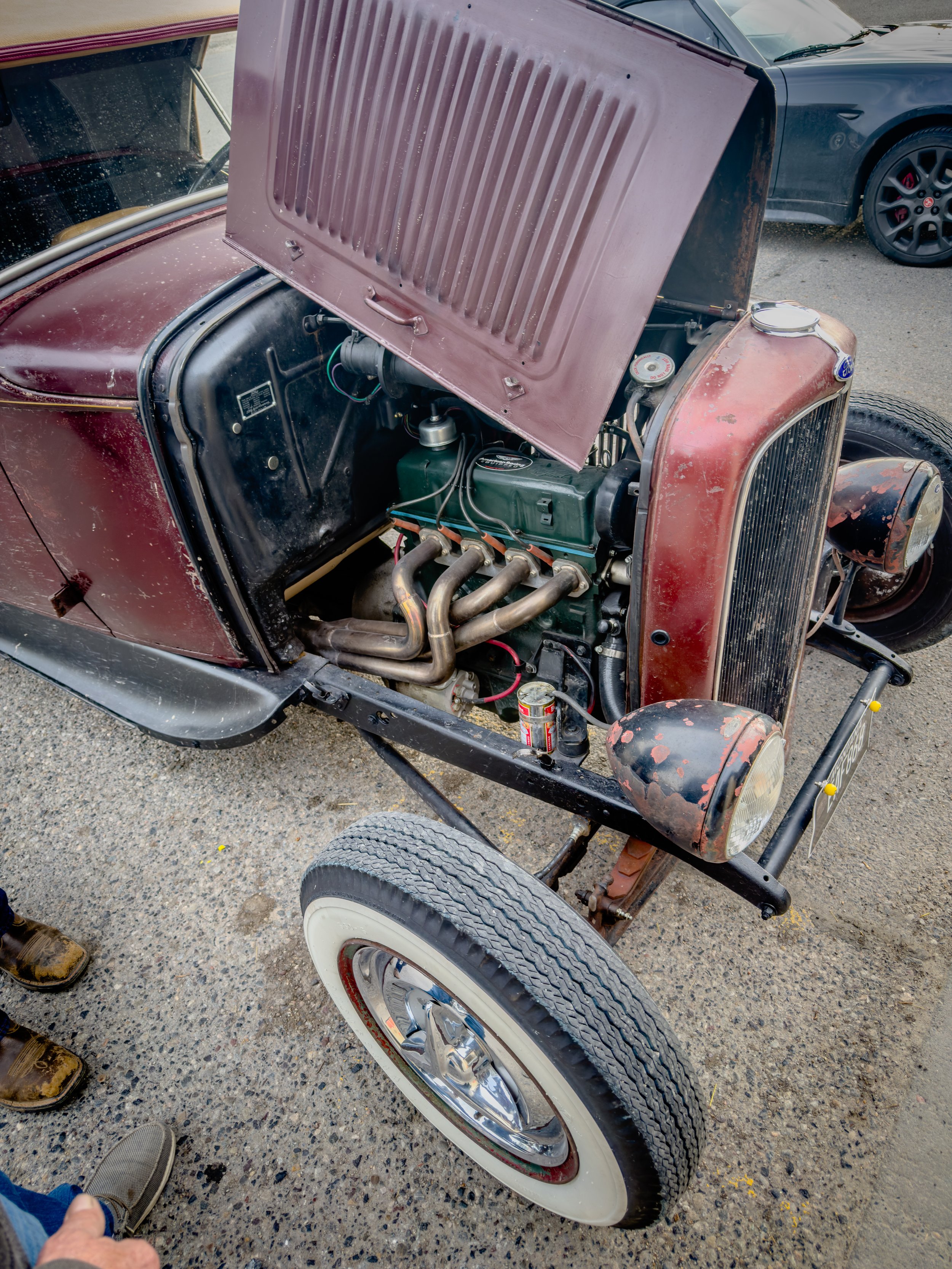 1932 Ford Model A with the hood open