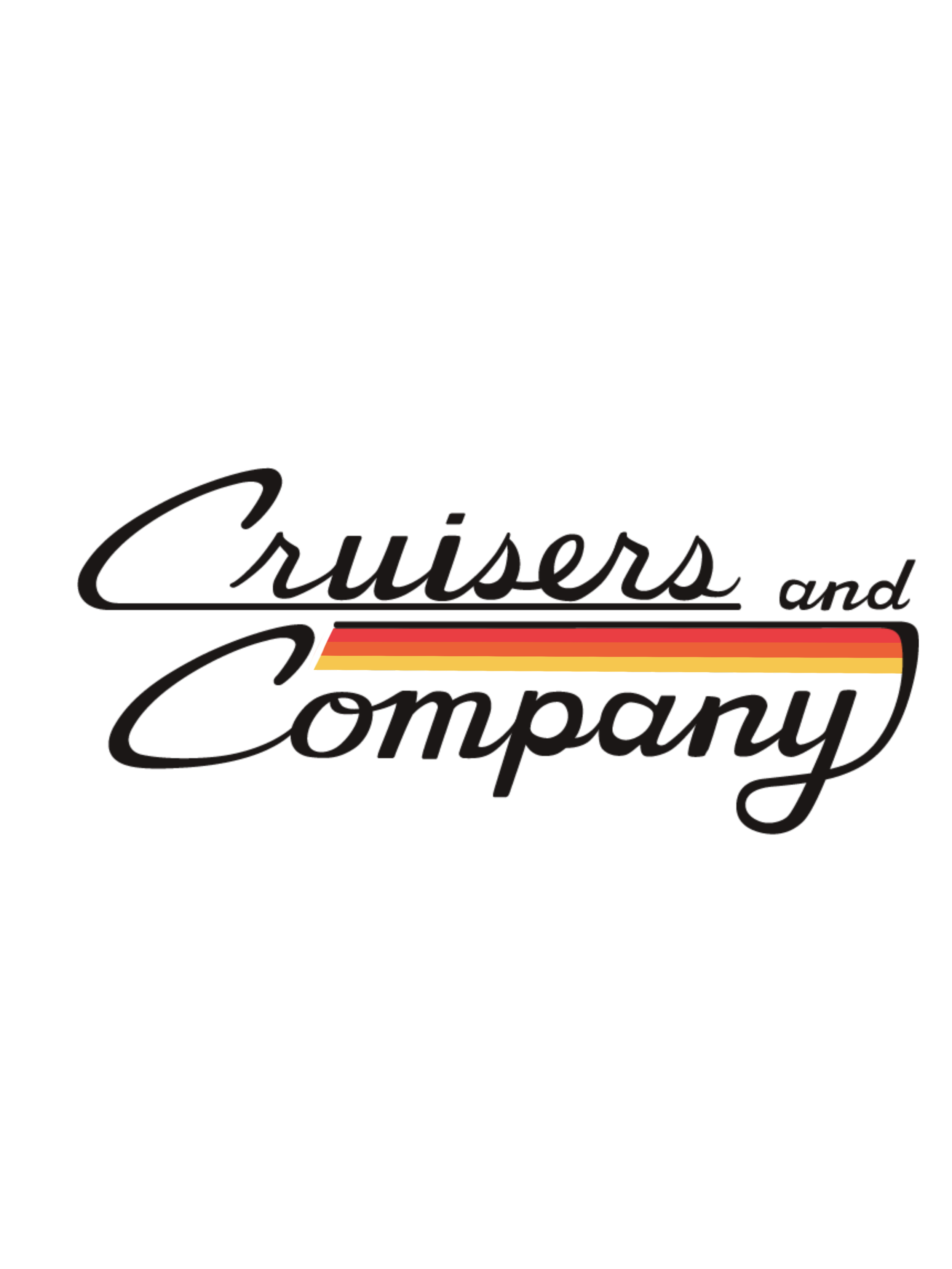Retro-style logo with the text 'Guitars and Company' in cursive font, featuring a colorful guitar neck graphic underneath the words.