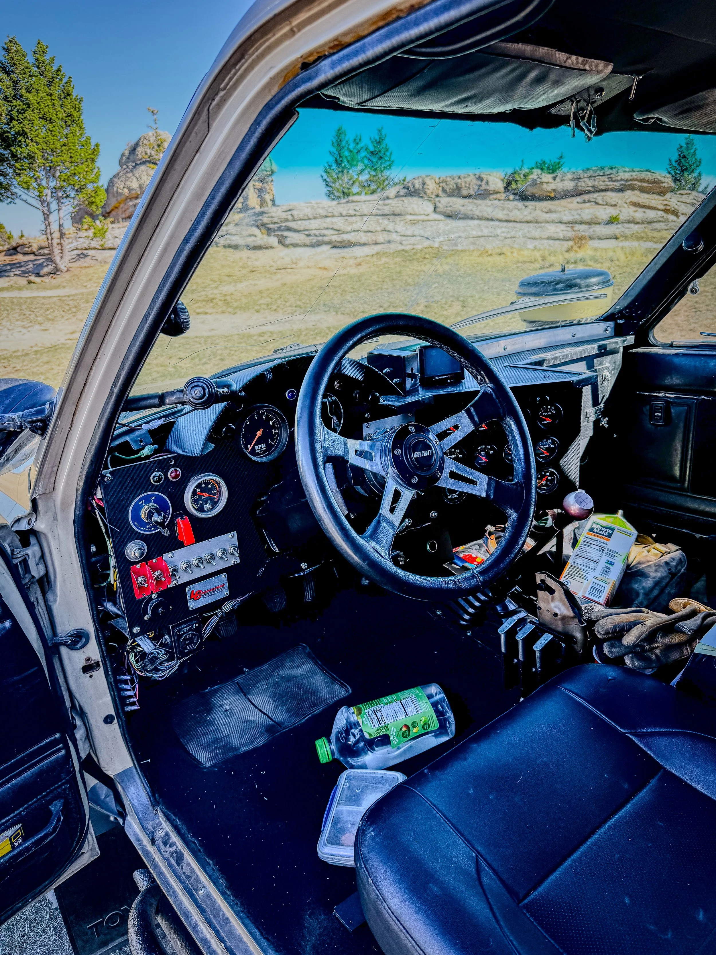 Interior of an old Toyota truck at Revenue Flats