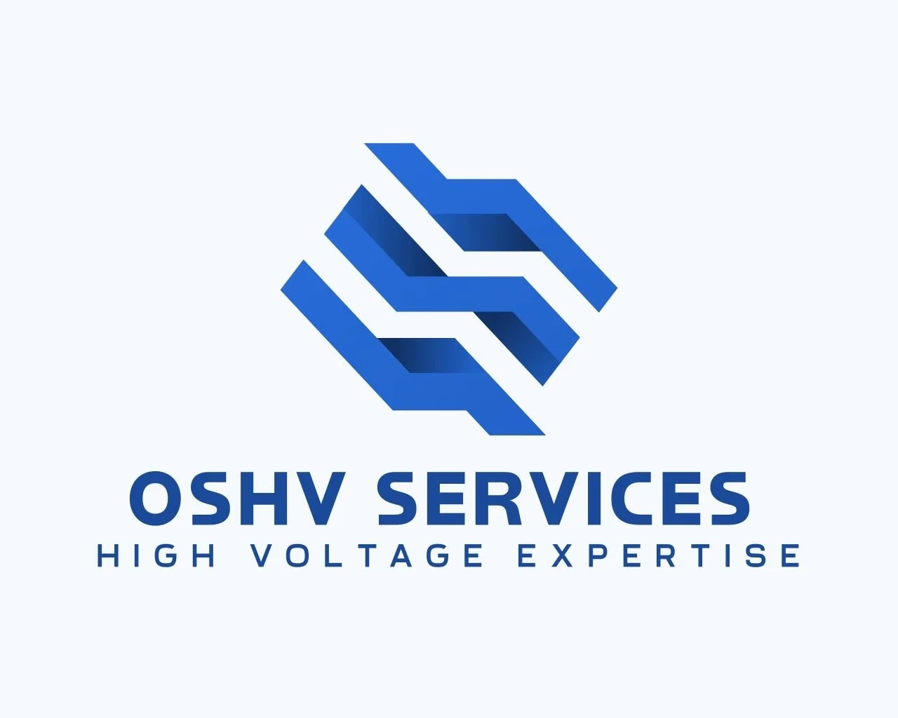 Logo for OSHV Services featuring a stylized geometric design in shades of blue with the text 'OSHV SERVICES' and 'High Voltage Expertise' below.