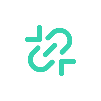 A geometric logo featuring overlapping teal and green shapes on a black background.