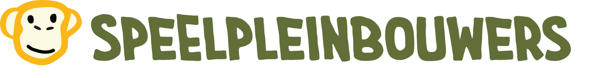 Logo van Speelpleinbouwers met een apenhoofd naast de tekst 'Speelpleinbouwers' in groene letters.