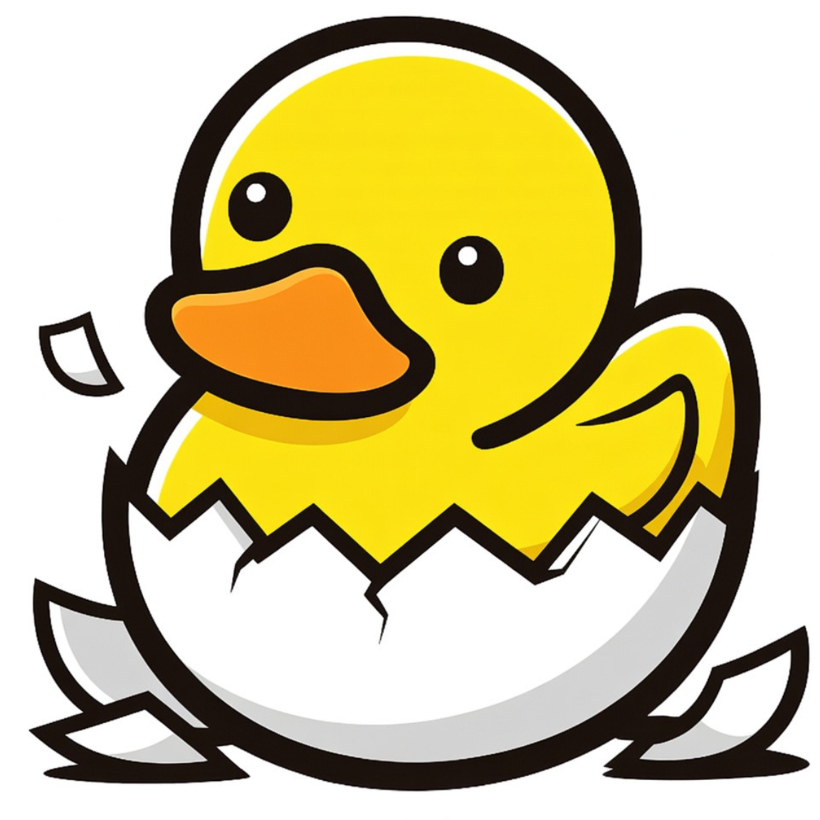 Dibujos de un patito amarillo saliendo de un huevo roto.