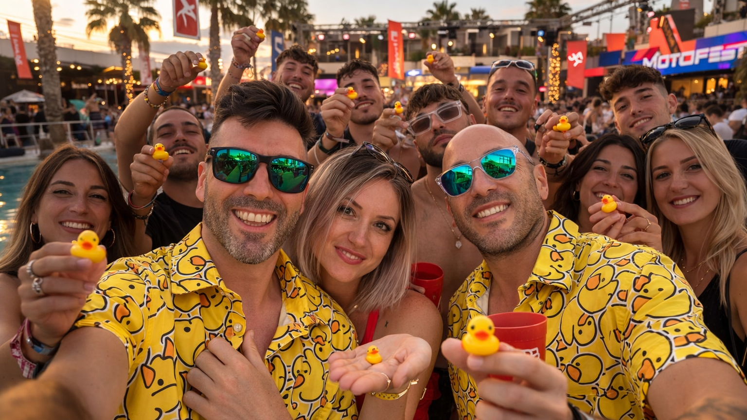 foto de un grupo de personas divirtiendose en un evento motero motofest en la sala joke.