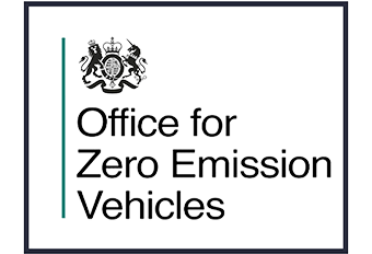 Logo for the Office for Zero Emission Vehicles with crest and text