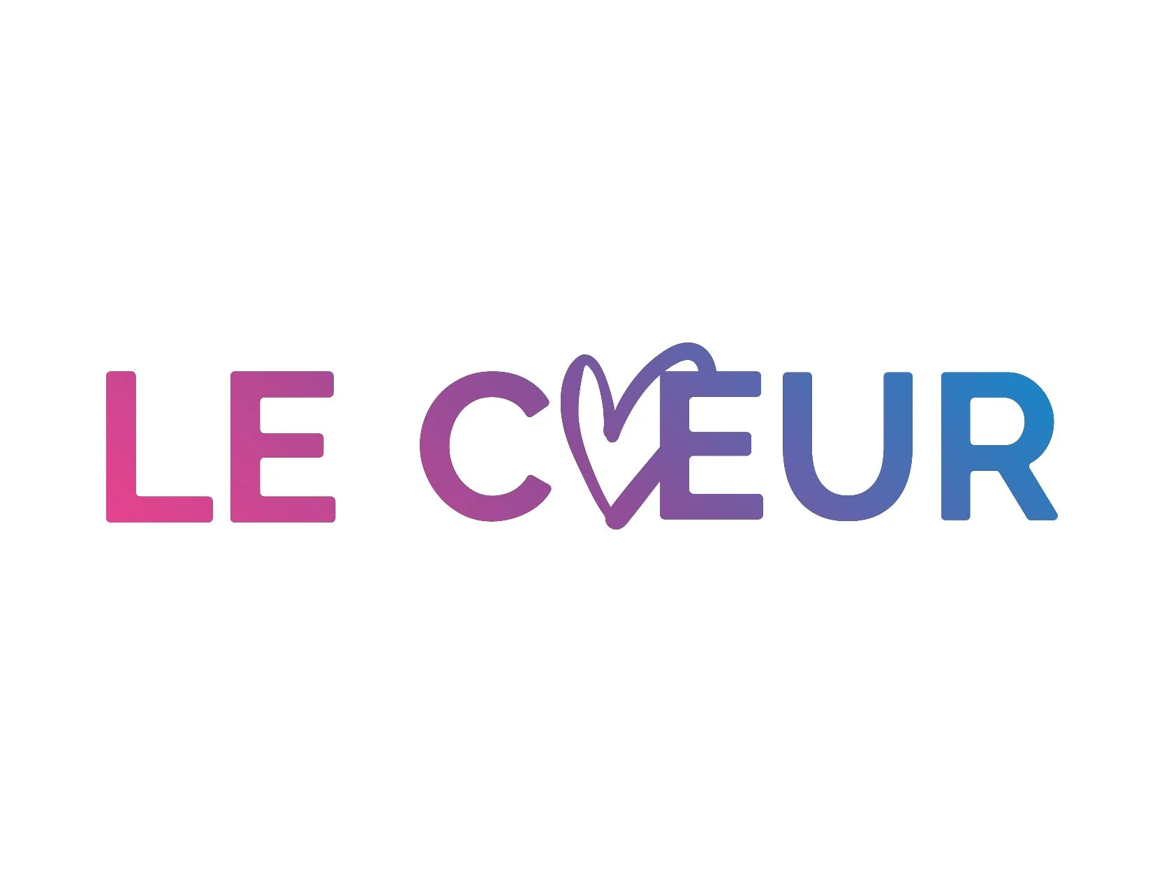 Texte coloré 'Le coeur' avec un coeur stylisé intégrant un 'V' entre le 'E' et le 'U'.
