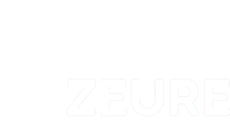 Logo avec deux rubans blancs formant un Y, le mot 'ZEURE' en lettres blanches et 'NOUVELLE VOIE' en dessous sur fond noir.