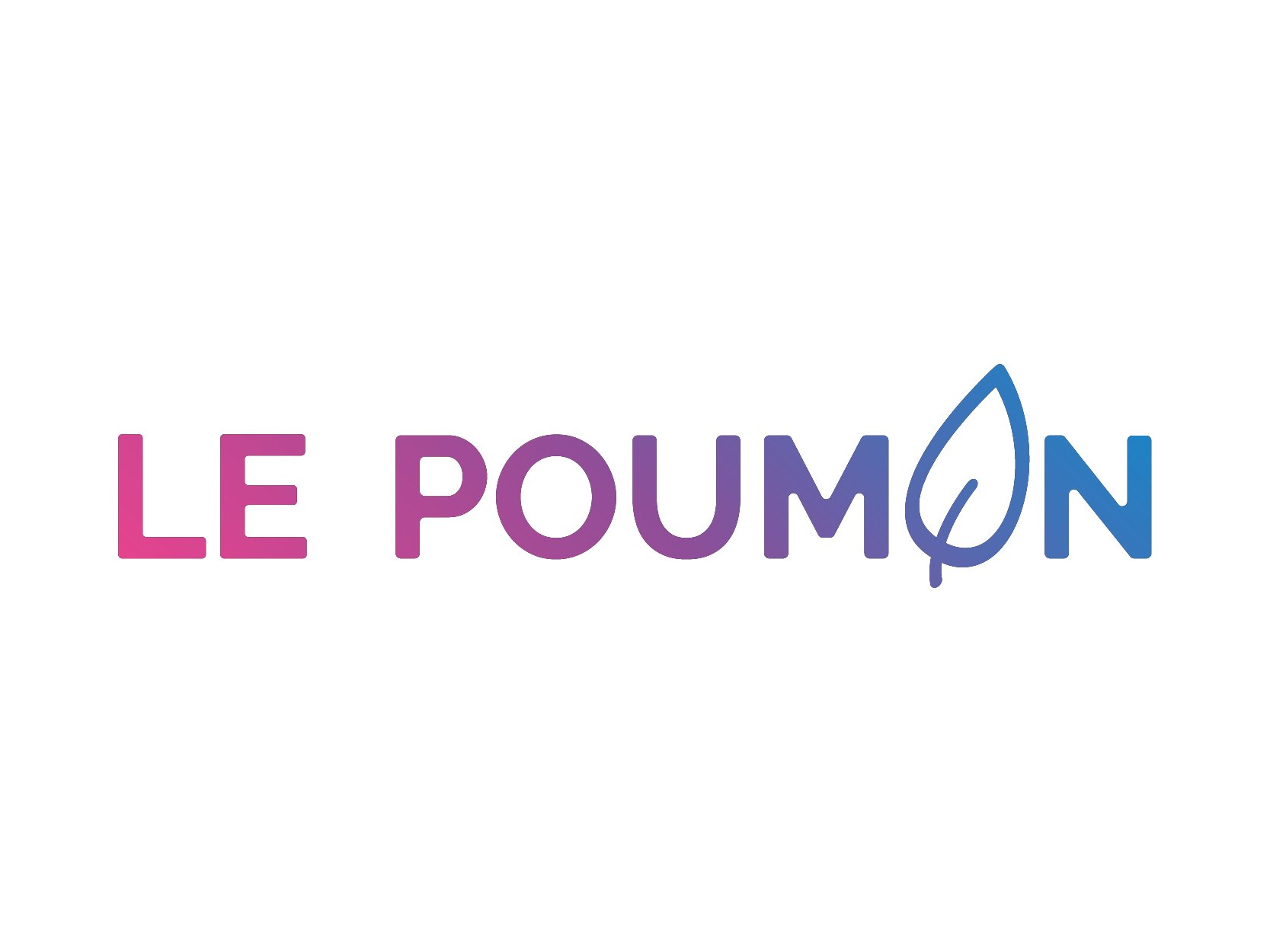 Logo avec le texte 'LE POU' en dégradé violet, suivi d'une illustration d'une feuille en forme de goutte d'eau intégrée dans la lettre 'O', et le reste du mot 'MON' en bleu.