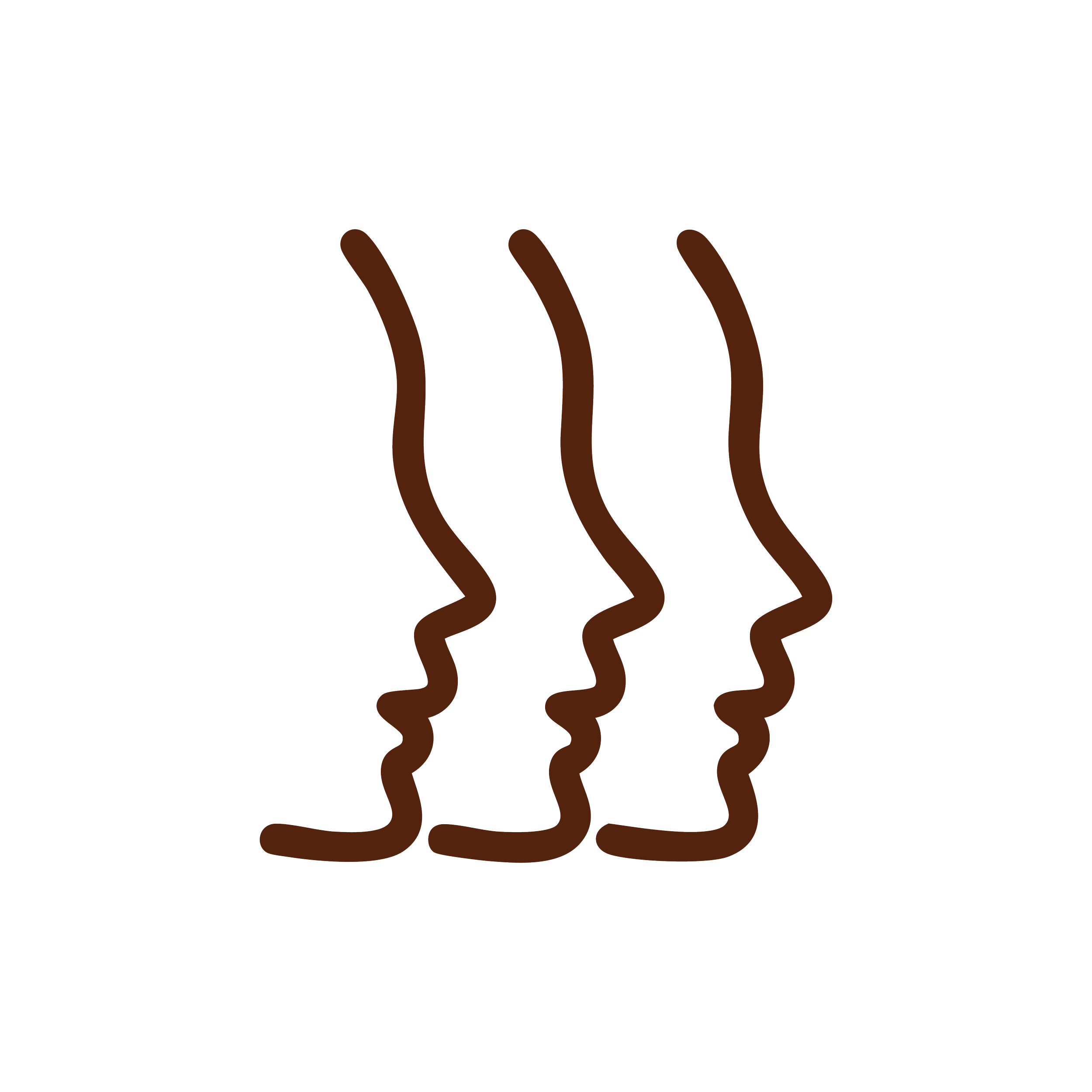 Three stylized profiles of human faces facing right with wavy lines representing heat or warmth.