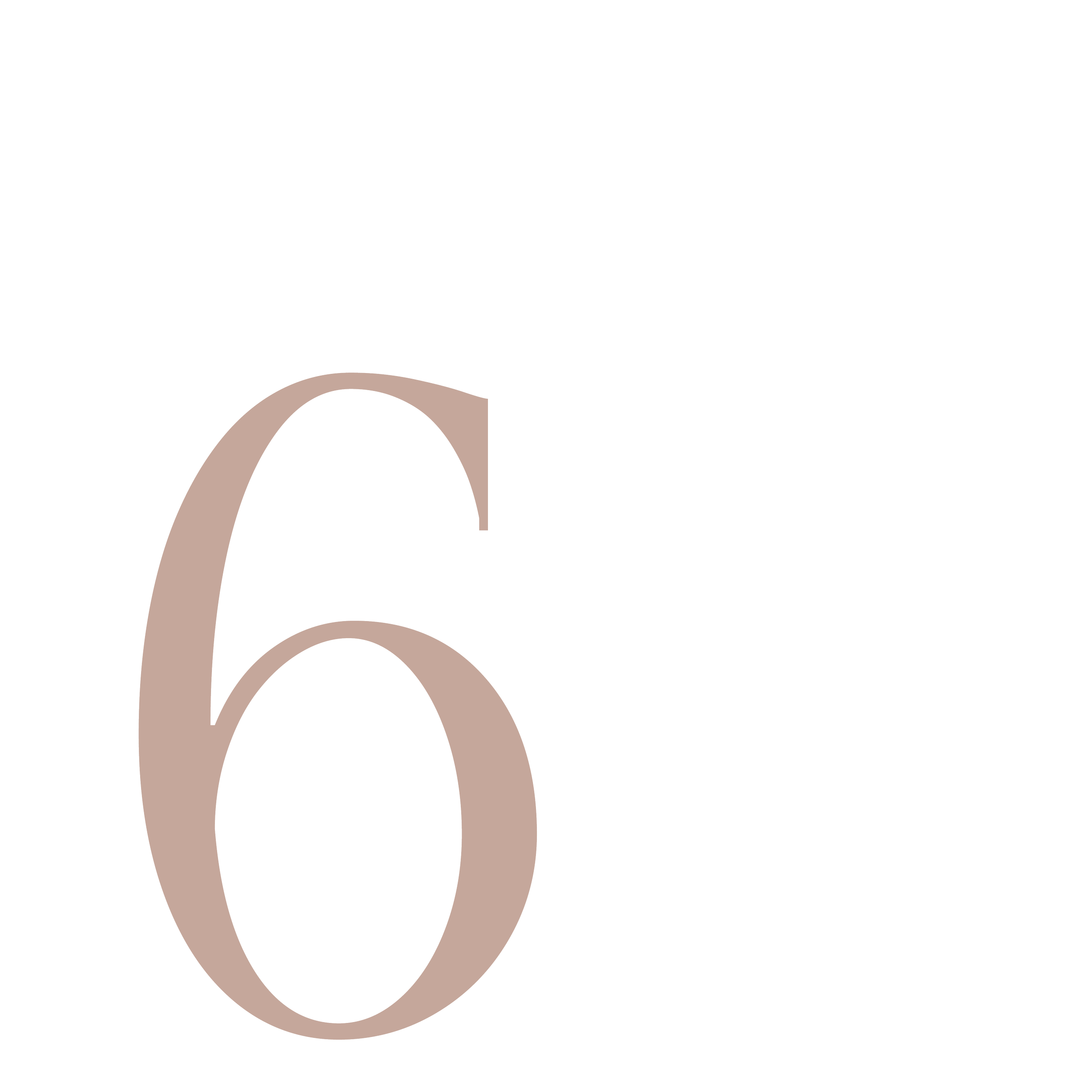 Black background with a large beige number six in the foreground.