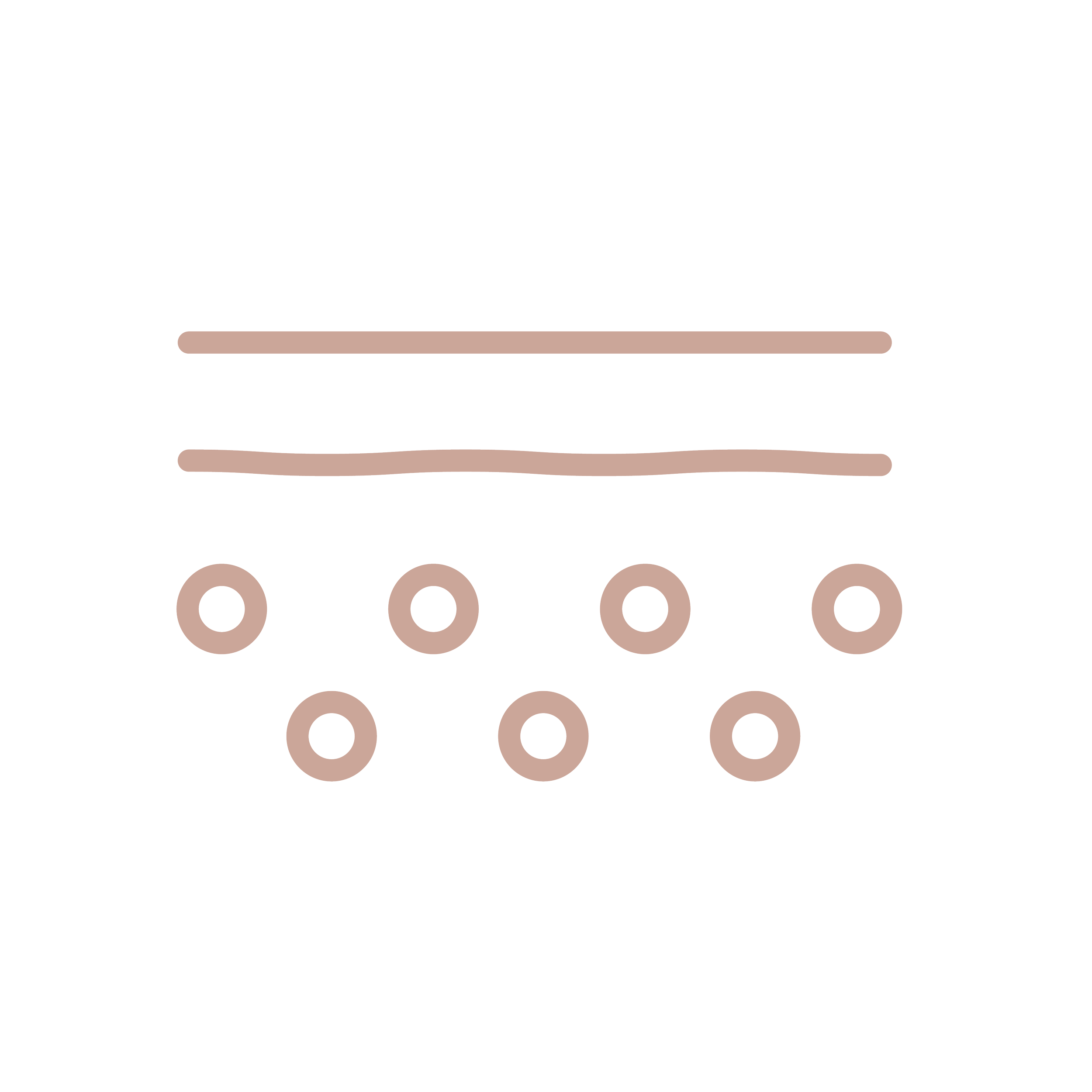 Diagram showing a process with two horizontal lines, followed by eight circles arranged in two rows of four, indicating layers or steps.