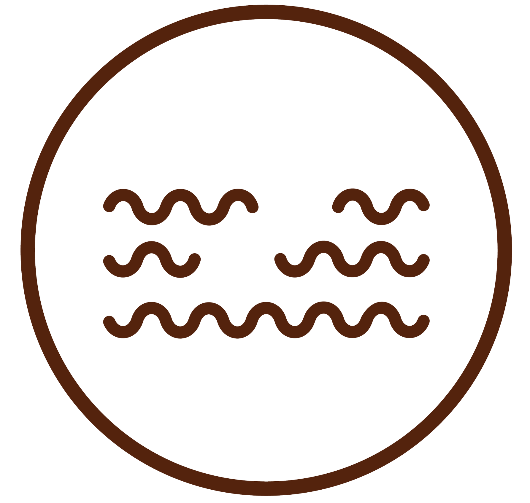A brown circle with wavy lines inside it, resembling stylized bacteria or microorganisms.