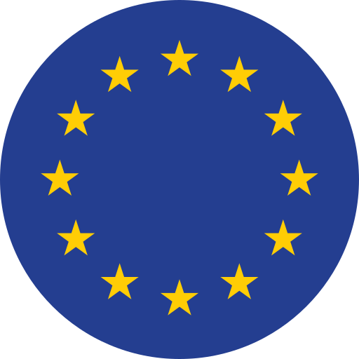 European Union flag with a blue circle and 12 yellow stars.