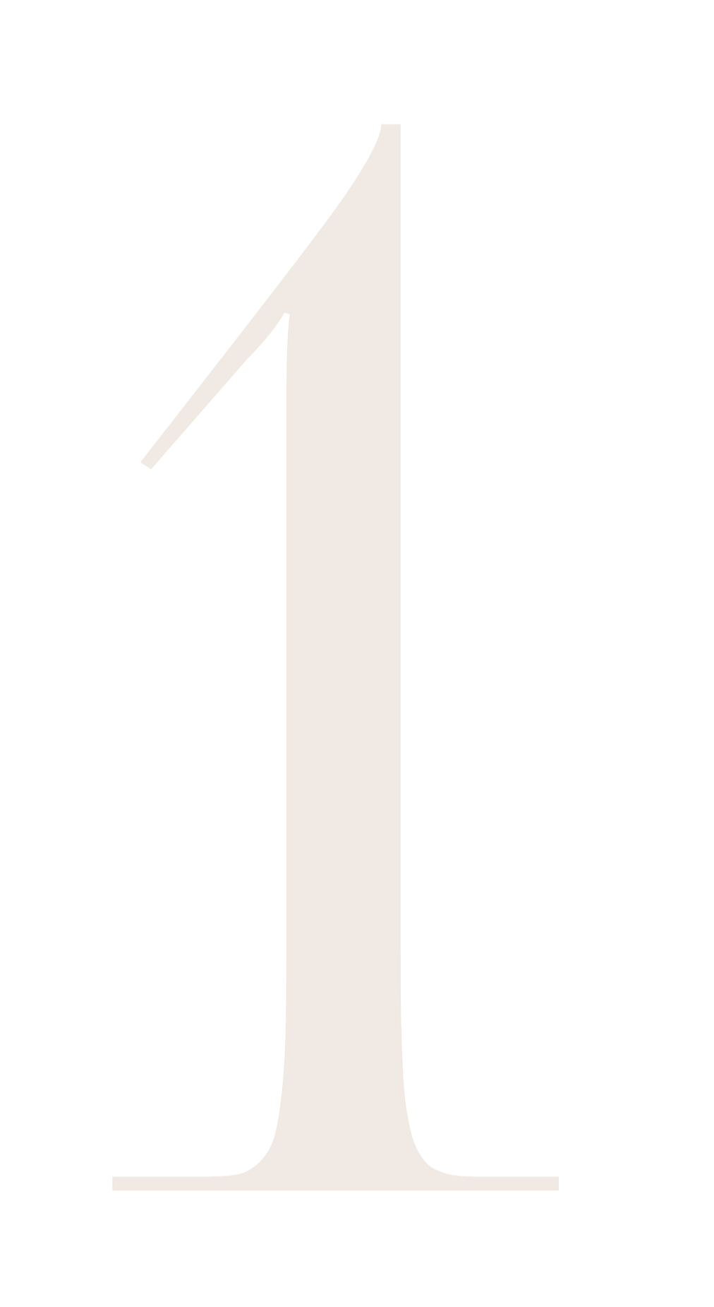 Large beige number one with a thin line extending from the upper left side, set against a black background.