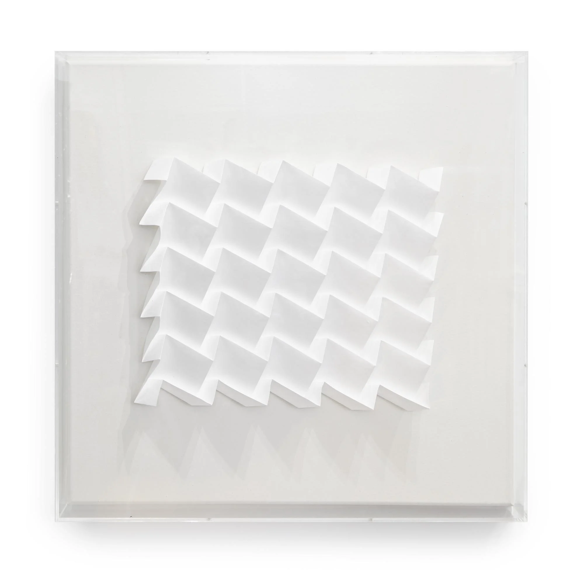 Tesselation No.1 – 2017 – folded Tyvek on white canvas, 50 x 50 x 3cm
