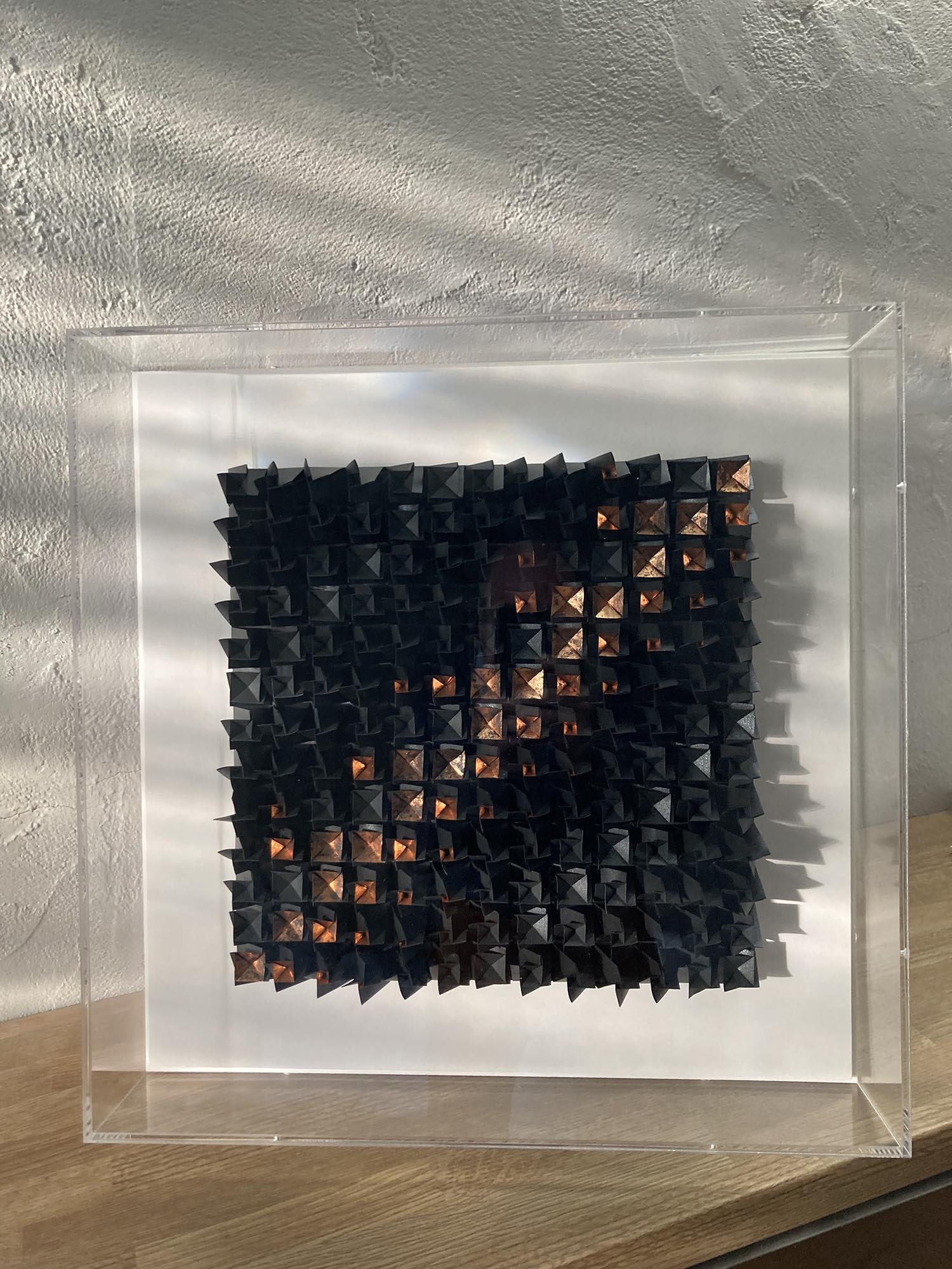 Series 18 No.3 – 2024 – folded, gilded Fedrigoni papers, acrylic frame, 30 x 30 x 10cm