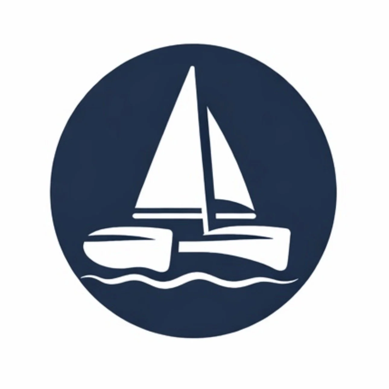 Icon of a sailboat with a sail on a wavy water background.