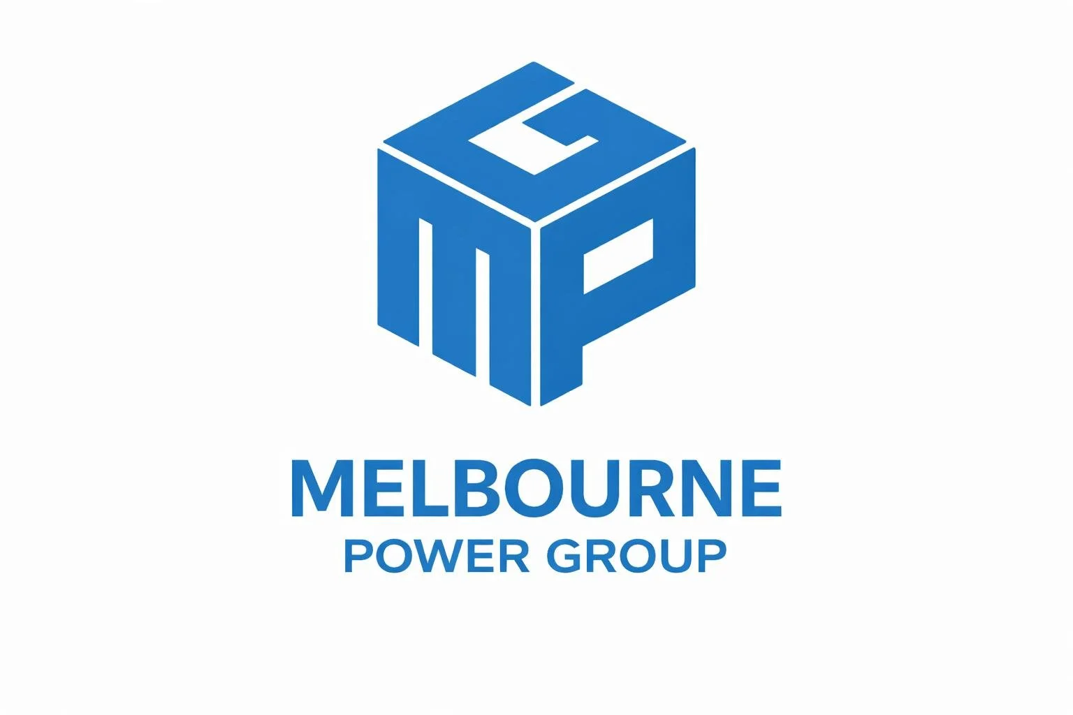 Logo of Melbourne Power Group featuring a blue three-dimensional cube with the letters M, P, and G, and the text 'Melbourne Power Group' below in blue.
