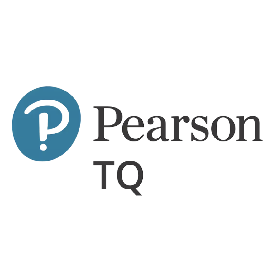 The Pearson logo with a blue circle containing a white question mark and a lower case P, alongside the words 'Pearson TQ'