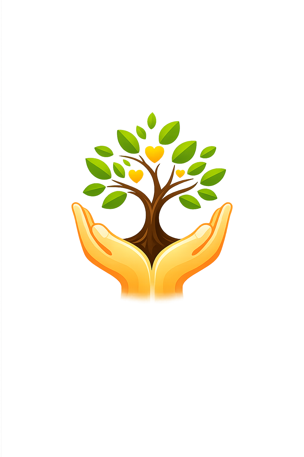 Hands holding a growing tree symbolizing strong values, character development, and community-centered education.