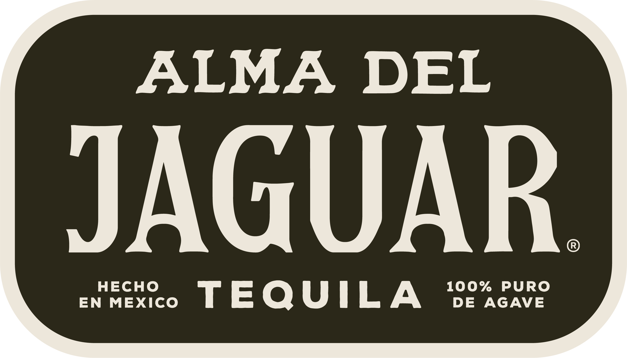 Label for Alma del Jaguar tequila, made in Mexico, 100% pure agave.