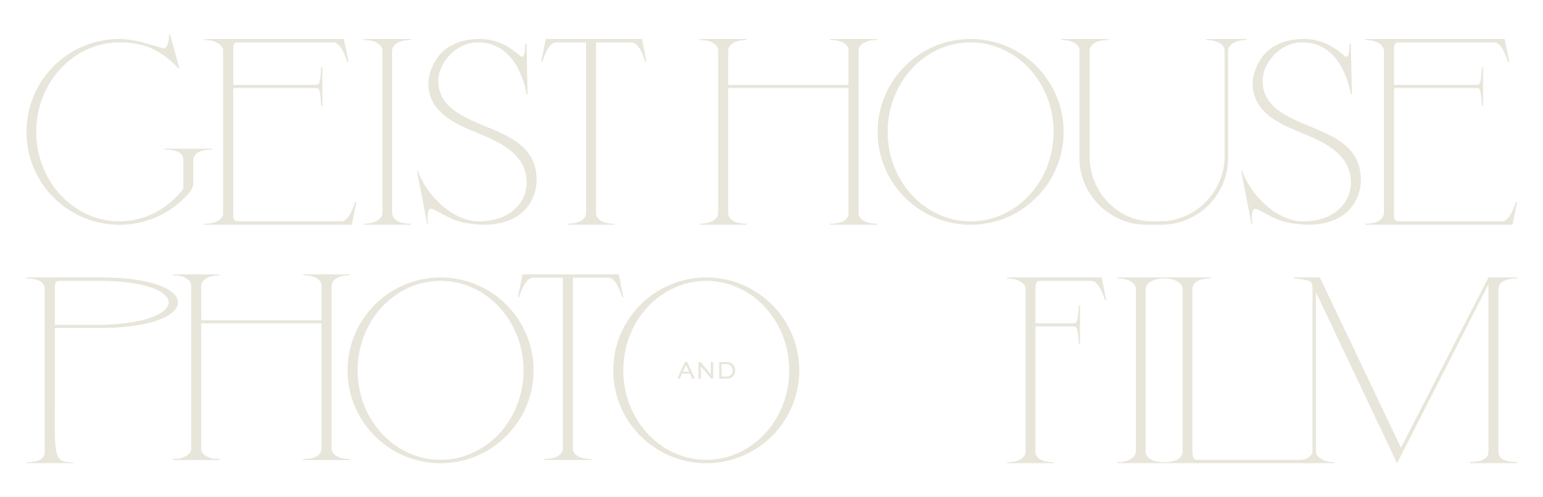 Text that reads 'GALLERY, PHOTOGRAPHY, AND FILM' in large, decorative letters on a black background.