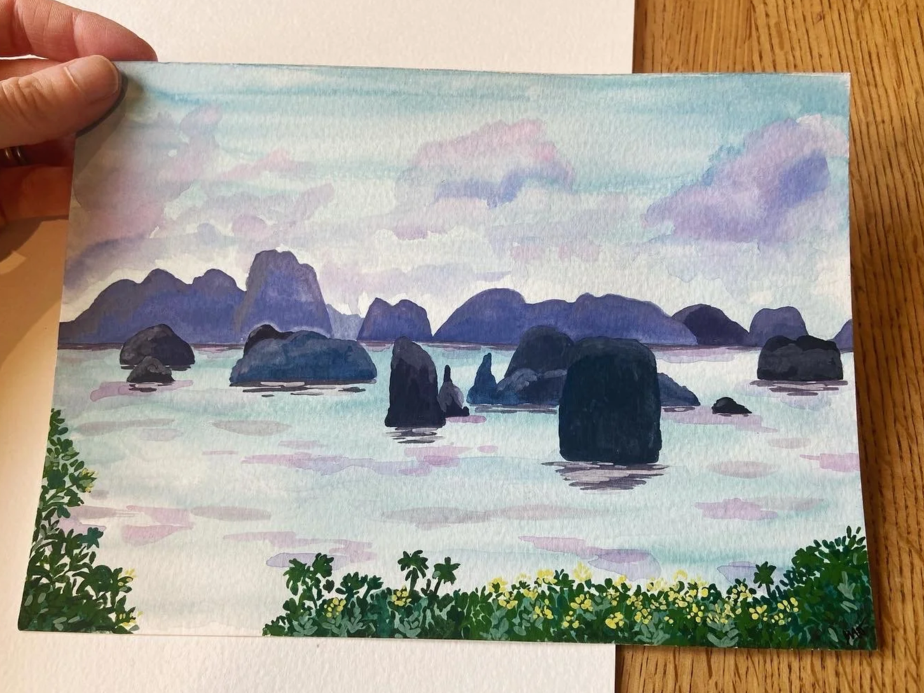 Hand painted travel illustration of Koh Yao Noi in Thailand. Hand painted travel art. 
