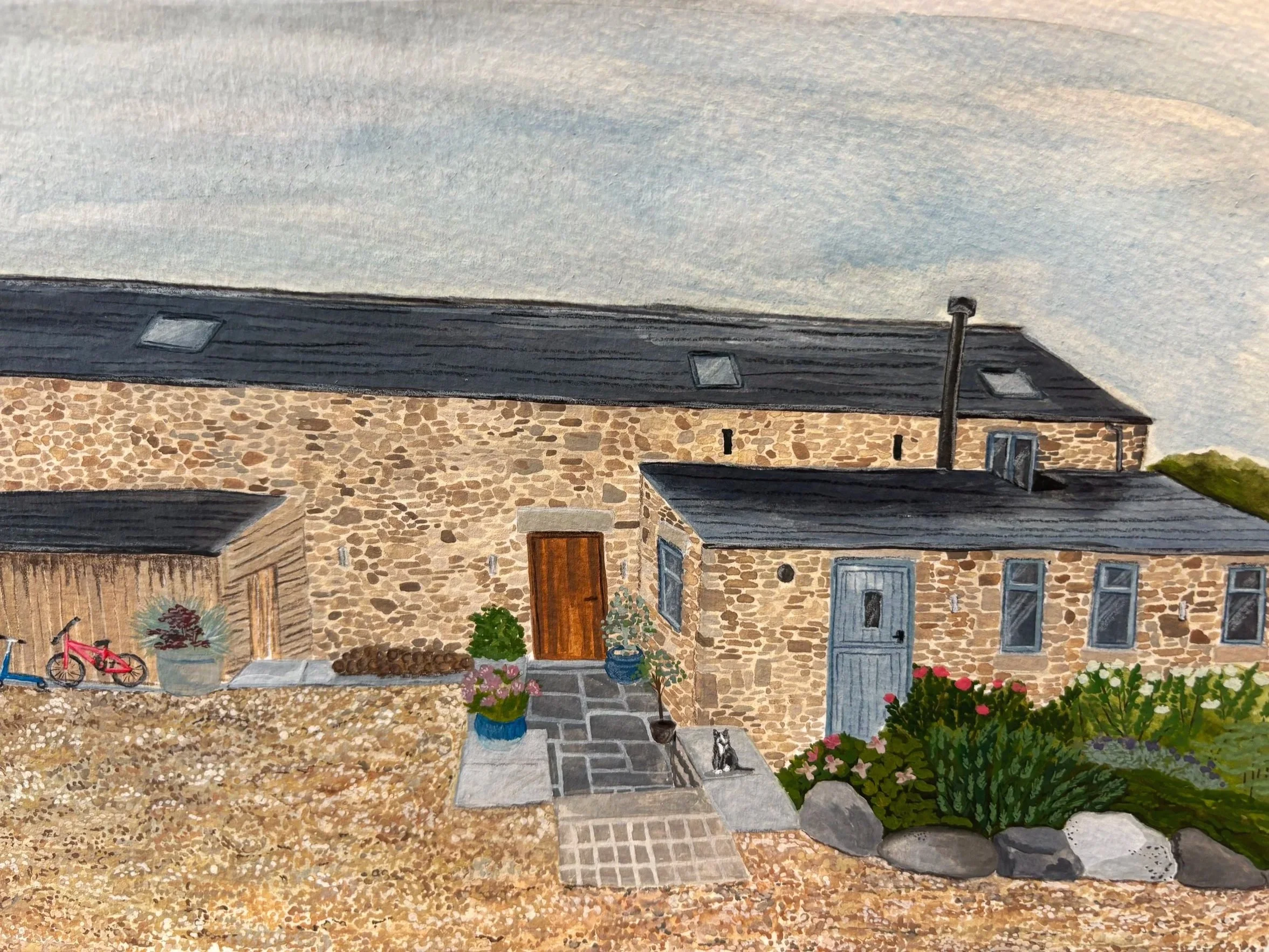 Hand painted house portrait. Custom house home illustration. 