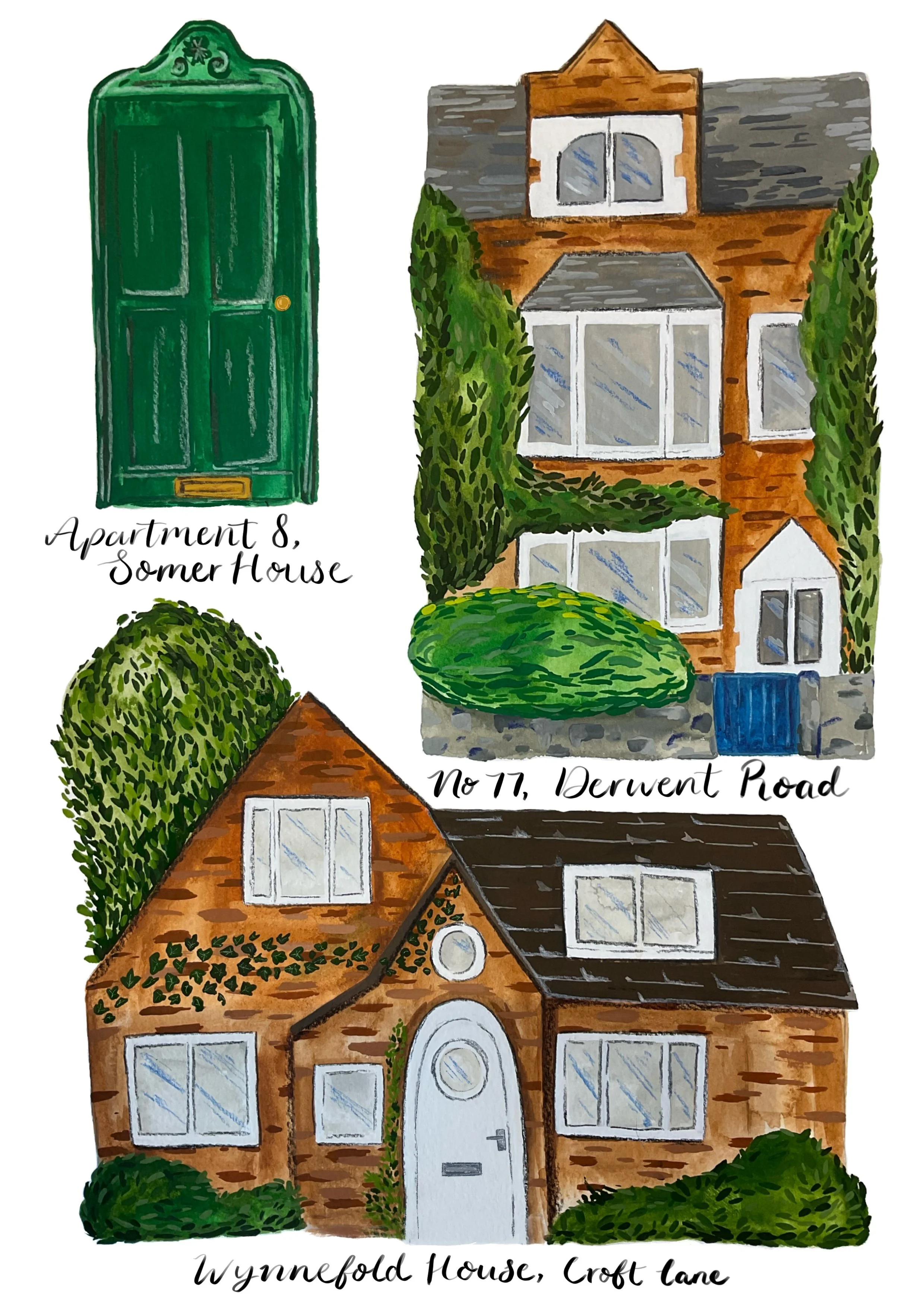 Hand painted home and house portrait artwork. Illustrated by By Minutes Illustration