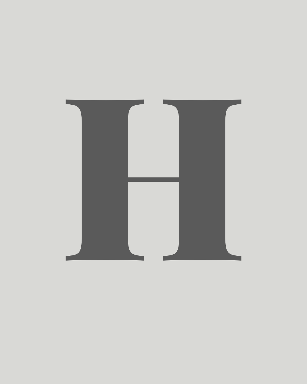 Large gray letter H on a light gray background.